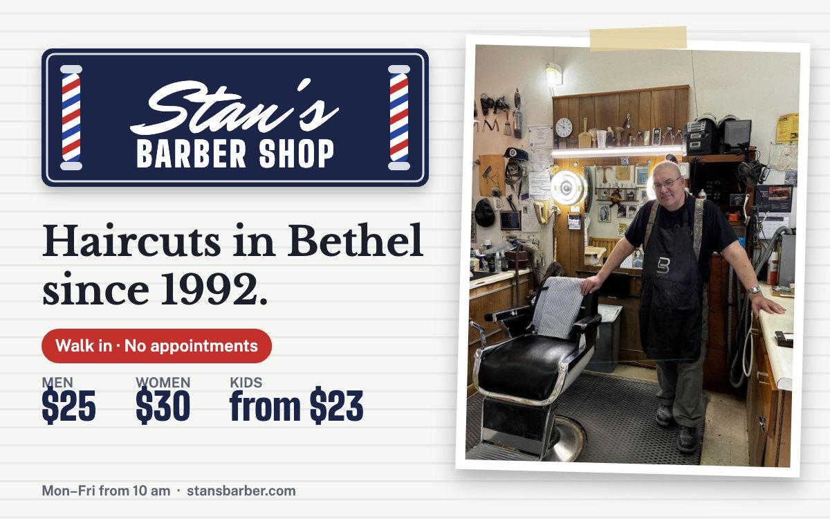 Stan's Barber Shop: haircuts in Bethel since 1992, walk in, no appointments